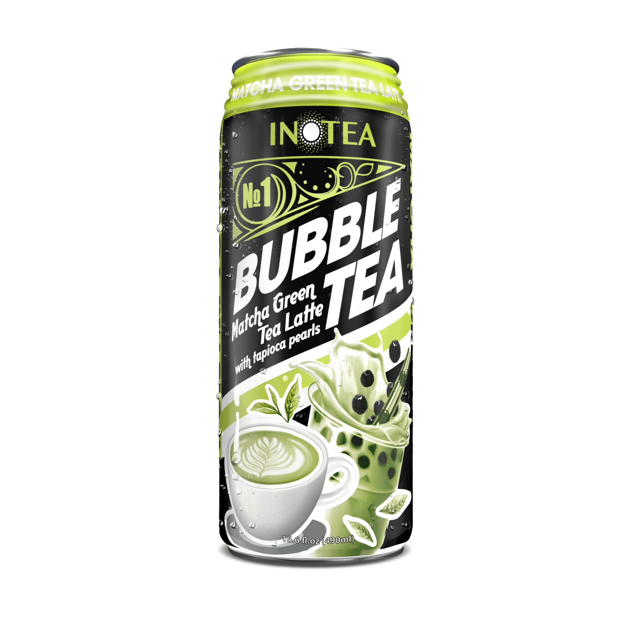 INOTEA Matcha Green Tea Latte Bottled Drink, 16.6 oz, 12 Bottles