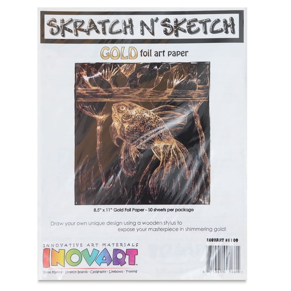 Inovart Skratch N' Sketch Scratch Foil Paper - Gold, Pkg of 50