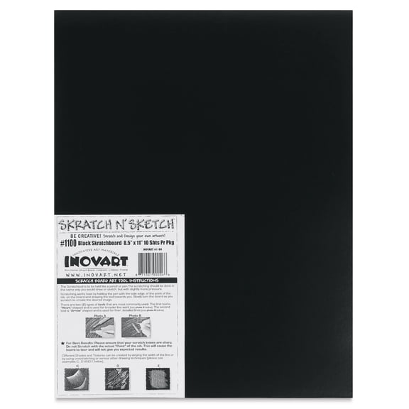 Inovart Skratch N' Sketch Scratchboards - 8-1/2" x 11", Pkg of 10