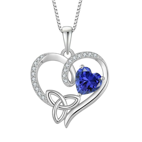 Inpasne Celtic Knot Necklace 925 Sterling Silver Love Heart Trinity Knot Pendant Irish Good Luck Necklace December Birthstone Jewelry for Women