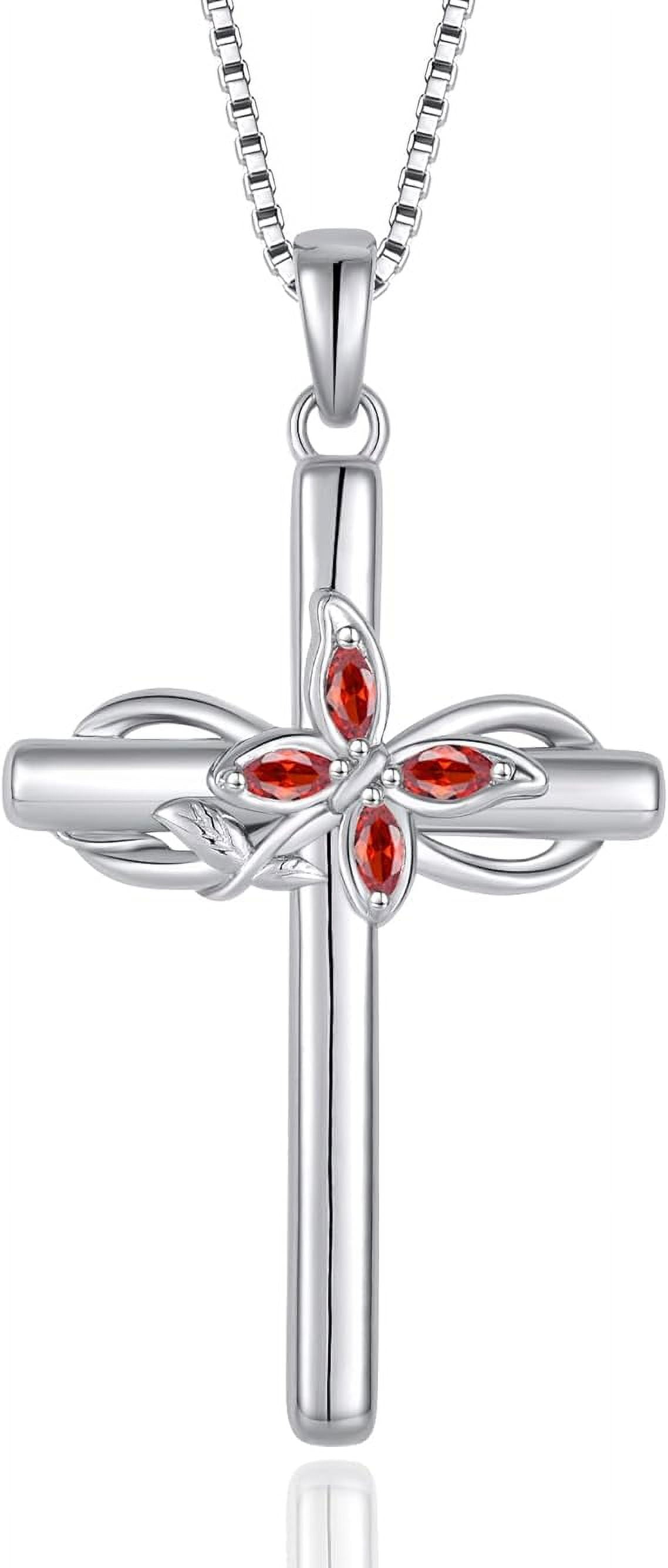 Inpasne Cross Necklace for Women 925 Sterling Silver Infinity Butterfly Garnet Necklace January Birthstone Jewelry Gifts for Women Her Mom Wife Girlfriend Daughter