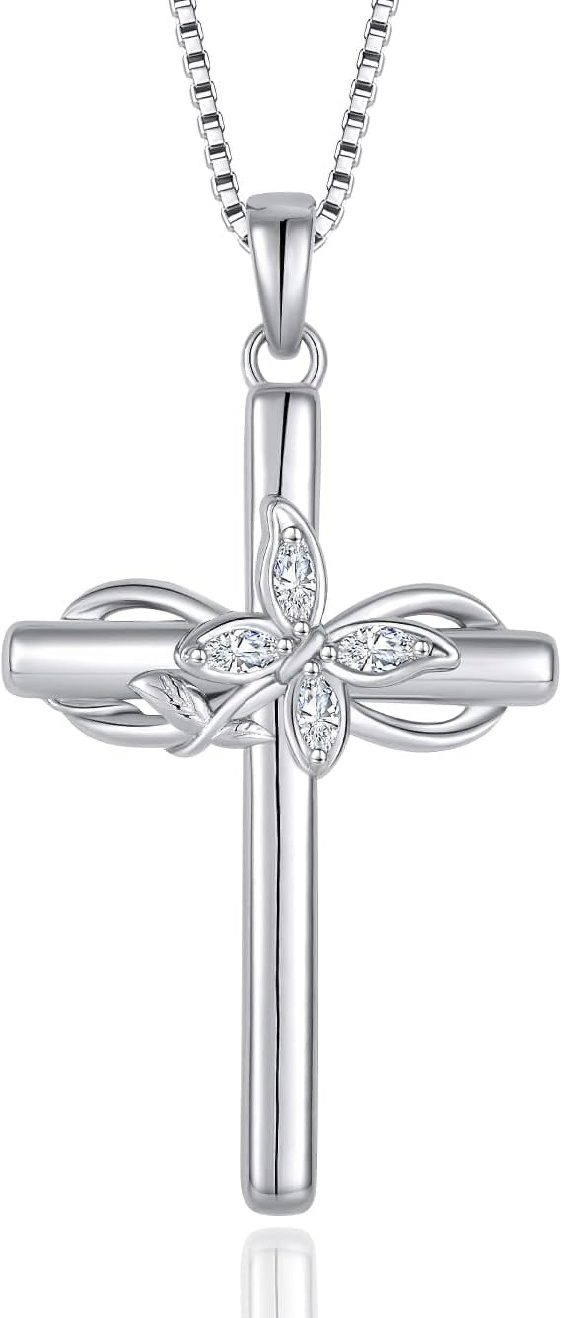 Inpasne Cross Necklace for Women 925 Sterling Silver Infinity Butterfly Necklace Birthstone Jewelry Gifts for Women Her Mom Wife Girlfriend Daughter