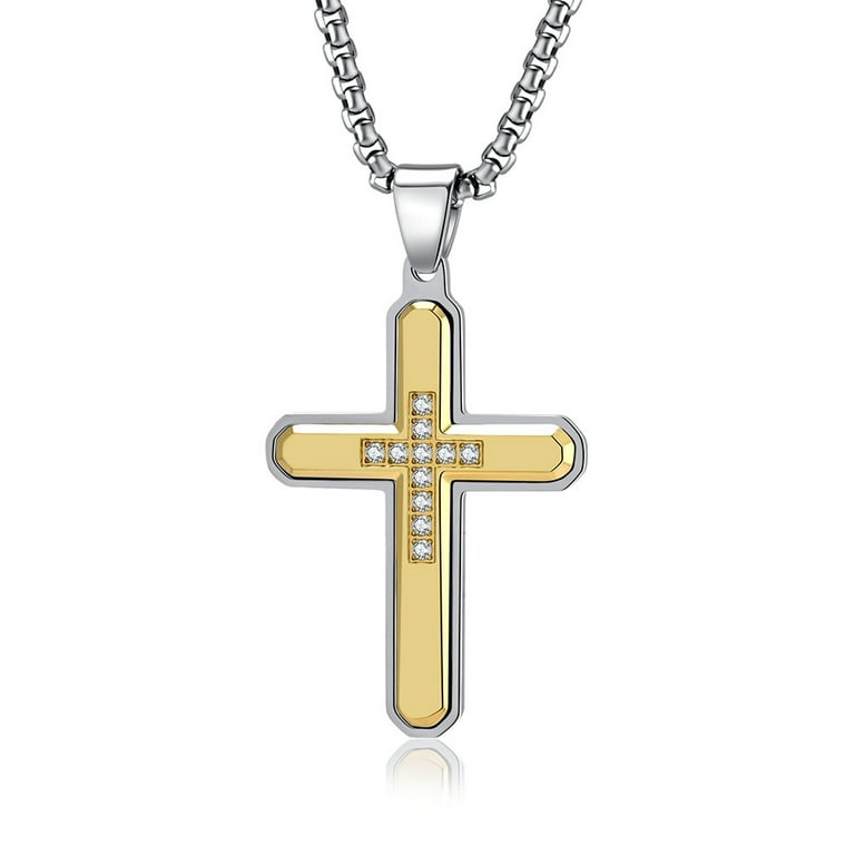 Inpasne Cross Necklace for Men Stainless Steel Cross Pendant