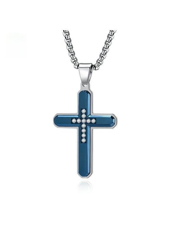 Inpasne Cross Pendant Necklace for Men Stainless Steel Vintage Christian Jewelry Gift for Boy Father