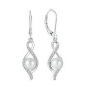 INPASNE Freshwater Pearl Drop Earrings for Women 925 Sterling Silver Infinity Dangle Earrings Twisted White Pearl Jewelry Gifts for Her