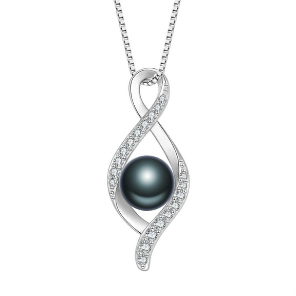 Inpasne Freshwater Pearl Necklace 925 Sterling Silver Infinity Pendant Necklace Black Pearl Jewelry for Women