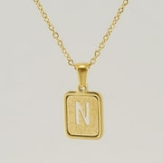 Inpasne Gold Initial N Necklaces for Women Girls 18K Gold Plated 26 Capital Letter A-Z Initial Rectangle Pendant Necklaces Gold Initial Necklaces for Women Girls Gold Jewelry
