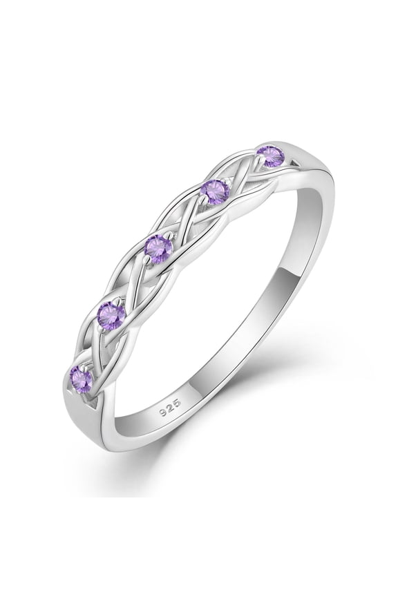 Infinity Celtic Knot Ring 925 Sterling Silver Amethyst Twisted Knot Ring February Birthstone Statement Rings for Women Size 5