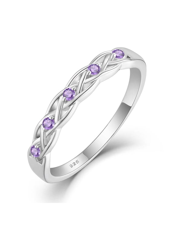 Infinity Celtic Knot Ring 925 Sterling Silver Amethyst Twisted Knot Ring February Birthstone Statement Rings for Women Size 5