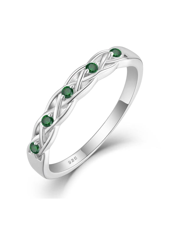 Infinity Celtic Knot Ring 925 Sterling Silver Emerald Twisted Knot Ring May Birthstone Statement Rings for Women Size 5