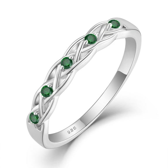 Inpasne Infinity Celtic Knot Ring 925 Sterling Silver Emerald Twisted Knot Ring May Birthstone Statement Rings for Women Size 7