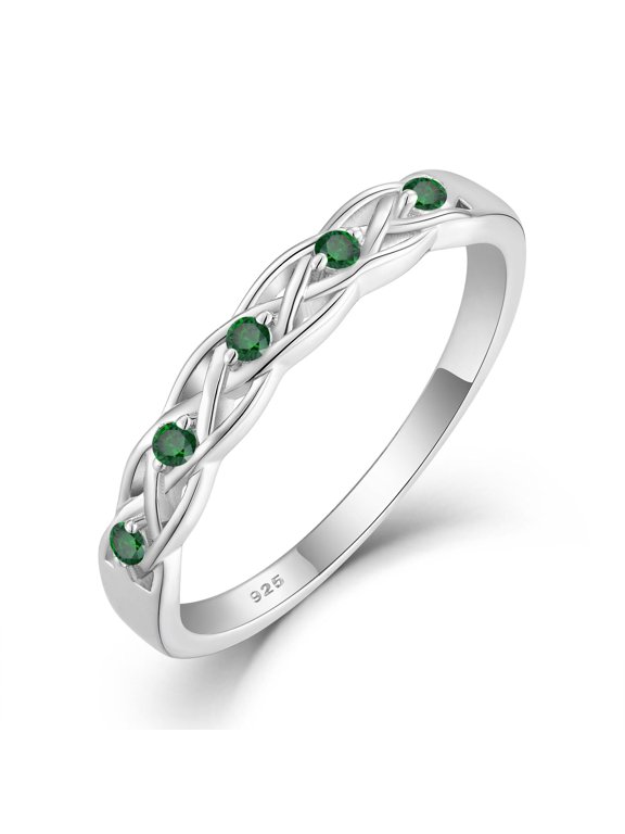 Infinity Celtic Knot Ring 925 Sterling Silver Emerald Twisted Knot Ring May Birthstone Statement Rings for Women Size 9