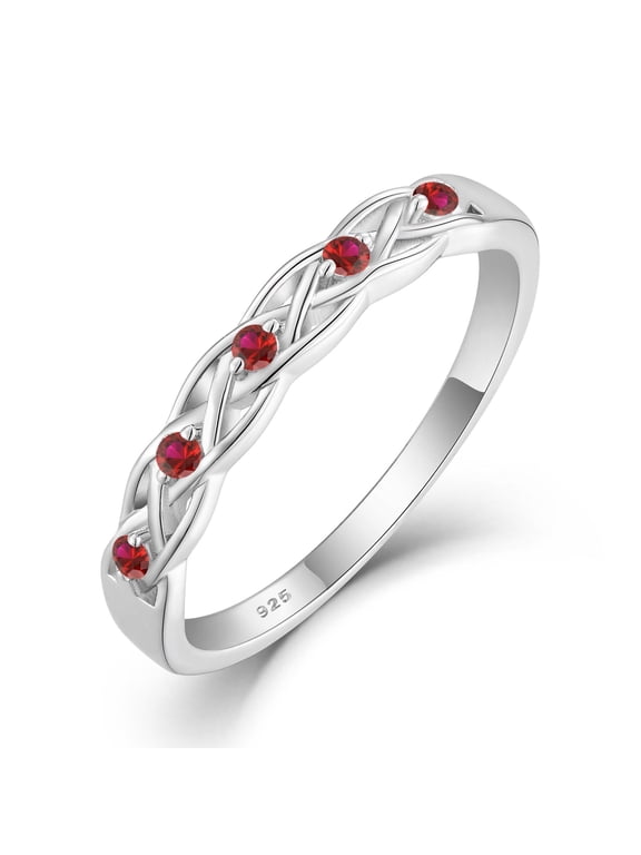 Infinity Celtic Knot Ring 925 Sterling Silver Ruby Twisted Knot Ring July Birthstone Statement Rings for Women Size 6