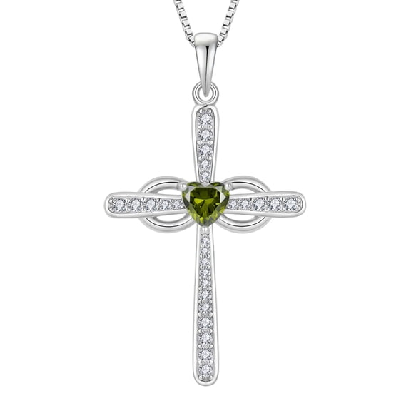 Inpasne Infinity Cross Necklace for Women 925 Sterling Silver Heart Peridot Pendant August Birthstone Religious Jewelry Gifts for Her