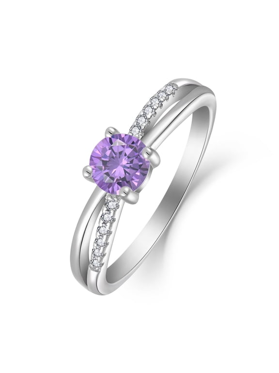 Infinity Promise Ring for Her 925 Sterling Silver Engagement Ring Wedding Eternity Anniversary Statement Ring Amethyst Ring February Birthstone Jewelry Gifts for Women Size 8