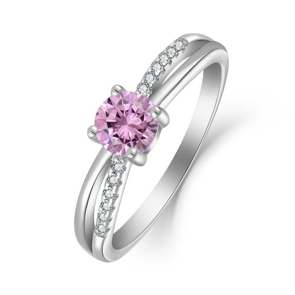 Inpasne Infinity Promise Ring for Her 925 Sterling Silver Engagement Ring Wedding Eternity Anniversary Statement Ring Pink Tourmaline Ring October Birthstone Jewelry Gifts for Women Size 5