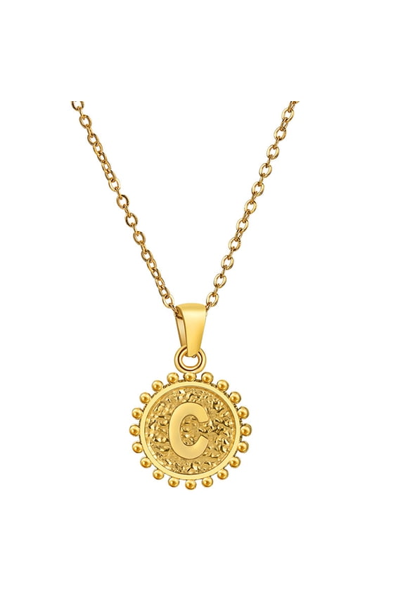 Inpasne Initial C Necklace For Women 18K Gold Plated Round Letter Pendant Necklace Capital Monogram Necklace Alphabets from A-Z Necklace