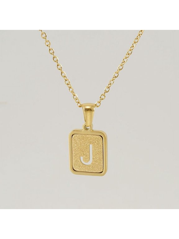 Inpasne Initial J Necklace For Women 18K Gold Plated Square Letter Pendant Necklace Capital Monogram Necklace Alphabets from A-Z Necklace