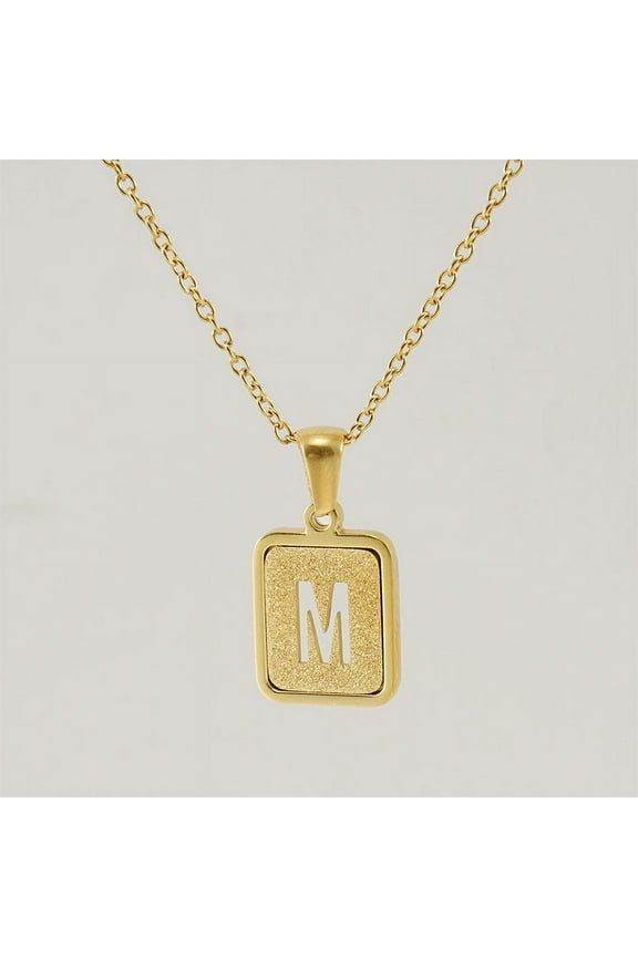 Inpasne Initial M Necklace For Women 18K Gold Plated Square Letter Pendant Necklace Capital Monogram Necklace Alphabets from A-Z Necklace