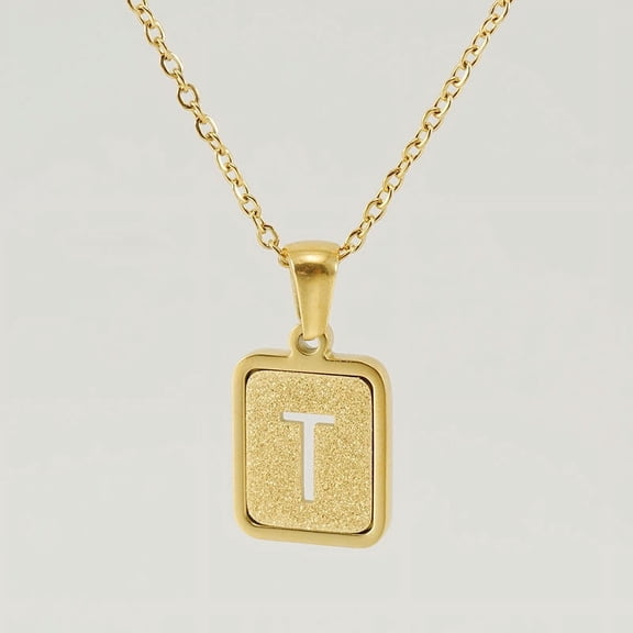 Inpasne Initial T Necklace For Women 18K Gold Plated Square Letter Pendant Necklace Capital Monogram Necklace Alphabets from A-Z Necklace