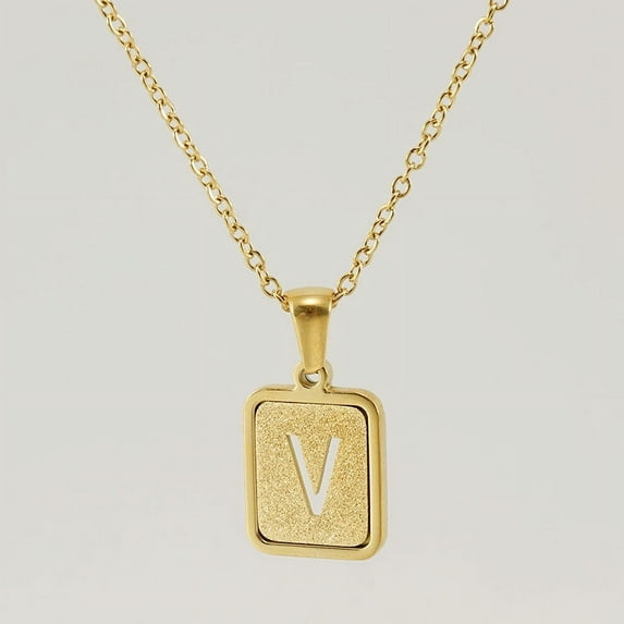 Inpasne Initial V Necklace For Women 18K Gold Plated Square Letter Pendant Necklace Capital Monogram Necklace Alphabets from A-Z Necklace