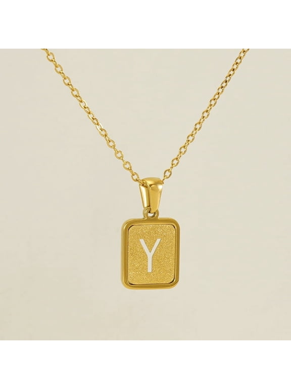 Inpasne Initial Y Necklace For Women 18K Gold Plated Square Letter Pendant Necklace Capital Monogram Necklace Alphabets from A-Z Necklace