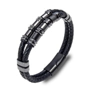 Inpasne Leather Bracelet for Men Multi-Layer Braided Leather Bracelet Stainless Steel Bangle Bracelet Wristband Jewelry Gifts for Men