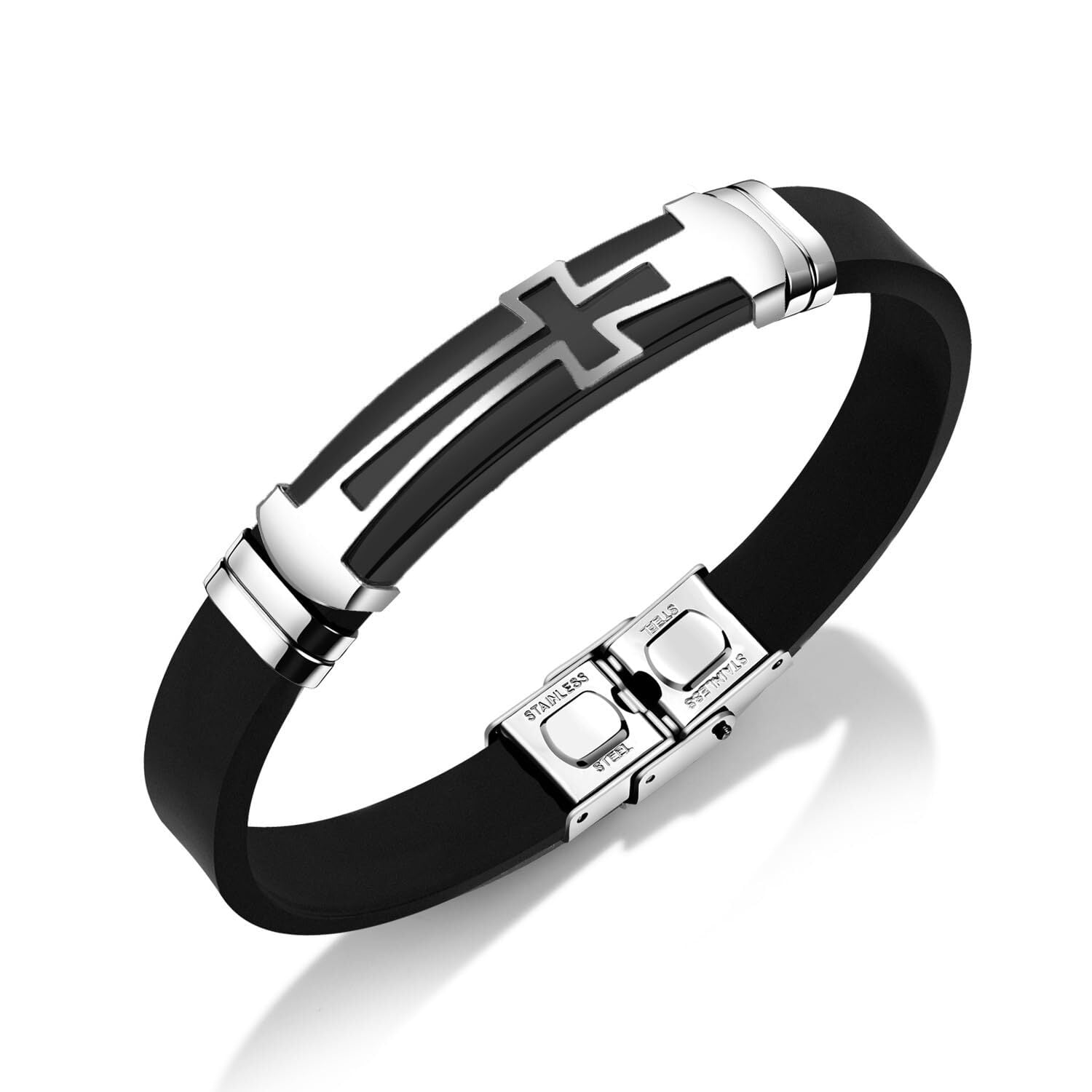 Inpasne Men's Leather Bracelet Braided Wristband Bangle Stainless Steel Bracelet Jewelry Gifts for Men Husband Dad