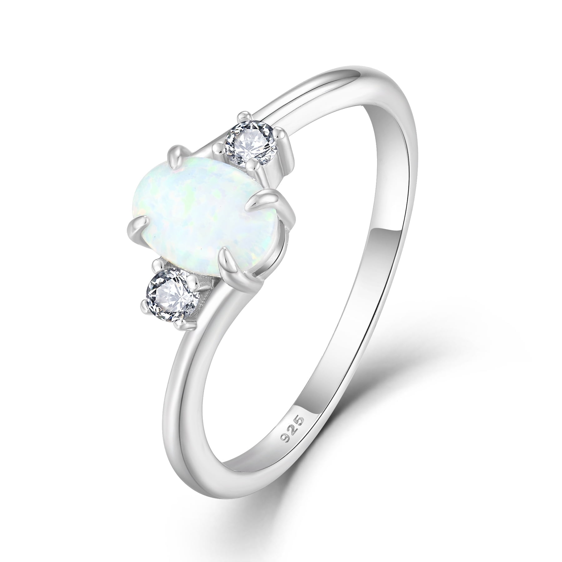 Inpasne Oval Opal Ring for Women 925 Sterling Silver Promise Ring Engagement Wedding Anniversary Rings for Her Size 6