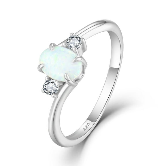 Inpasne Oval Opal Ring for Women 925 Sterling Silver Promise Ring Engagement Wedding Anniversary Rings for Her Size 7