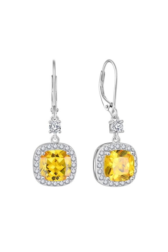 Princess Cut Dangle Drop Earrings 925 Sterling Silver Halo Leverback Citrine Earrings November Birthstone Jewelry Gifts for Women Mom Wife Her Girlfriend