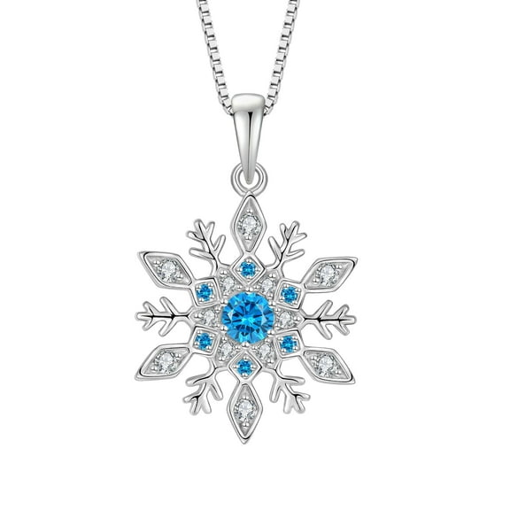 Inpasne Snowflake Necklace for Women 925 Sterling Silver Snowflake Pendant Necklace Aquamarine Jewelry Christmas Gift for Her Mom Wife
