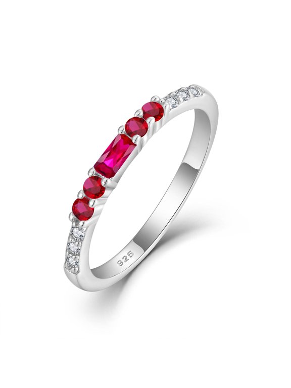 Stackable Eternity Ring for Women 925 Sterling Silver Baguette Cut Ruby Ring July Birthstone Jewelry Gifts for Her Size 10