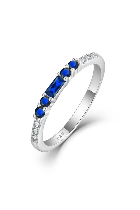 Stackable Eternity Ring for Women 925 Sterling Silver Baguette Cut Sapphire Ring September Birthstone Jewelry Gifts for Her Size 9