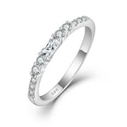 INPASNE Stackable Eternity Ring for Women 925 Sterling Silver Baguette Cut Ring April Birthstone Jewelry Gifts for Her Size 5