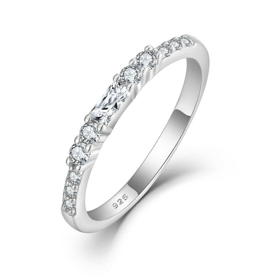 Inpasne Stackable Eternity Ring for Women 925 Sterling Silver Baguette Cut Ring April Birthstone Jewelry Gifts for Her Size 5