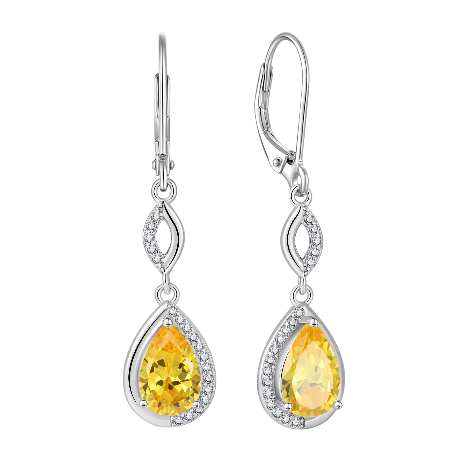 Inpasne Teardrop Dangle Drop Earrings for Women 925 Sterling Silver Leverback Citrine Earrings November Birthstone Jewelry Gifts for Mom Her Wife Girlfriend