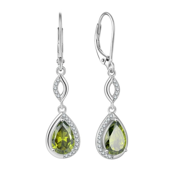 Inpasne Teardrop Dangle Drop Earrings for Women 925 Sterling Silver Leverback Peridot Earrings August Birthstone Jewelry Gifts for Mom Her Wife Girlfriend