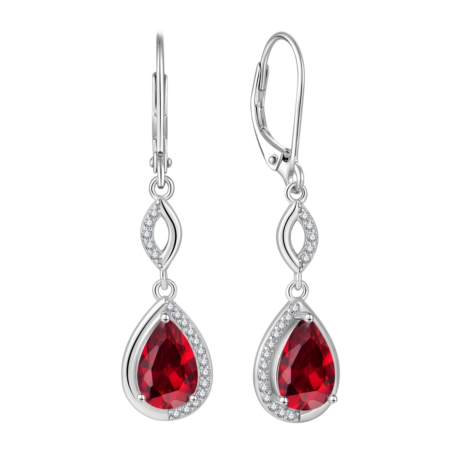 Inpasne Teardrop Dangle Drop Earrings for Women 925 Sterling Silver Leverback Ruby Earrings July Birthstone Jewelry Gifts for Mom Her Wife Girlfriend