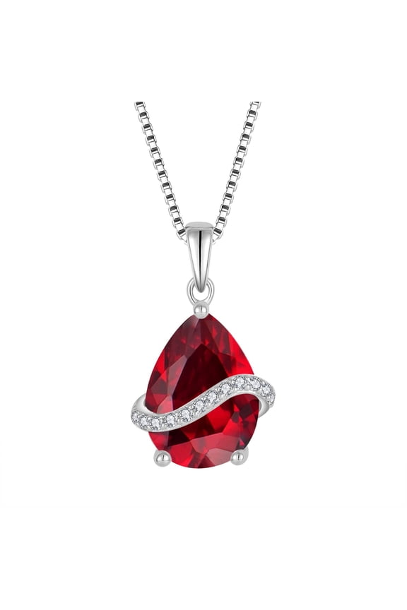 Teardrop Necklace for Women 925 Sterling Silver Ruby Pendant July Birthstone Jewelry Gifts for Her