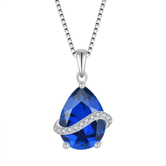 Inpasne Teardrop Necklace for Women 925 Sterling Silver Sapphire Pendant September Birthstone Jewelry Gifts for Her