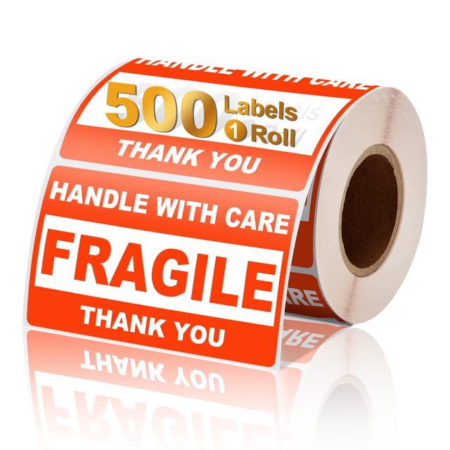 InpourPack 3" x 2" Fragile Stickers for Shipping, Handle with Care
