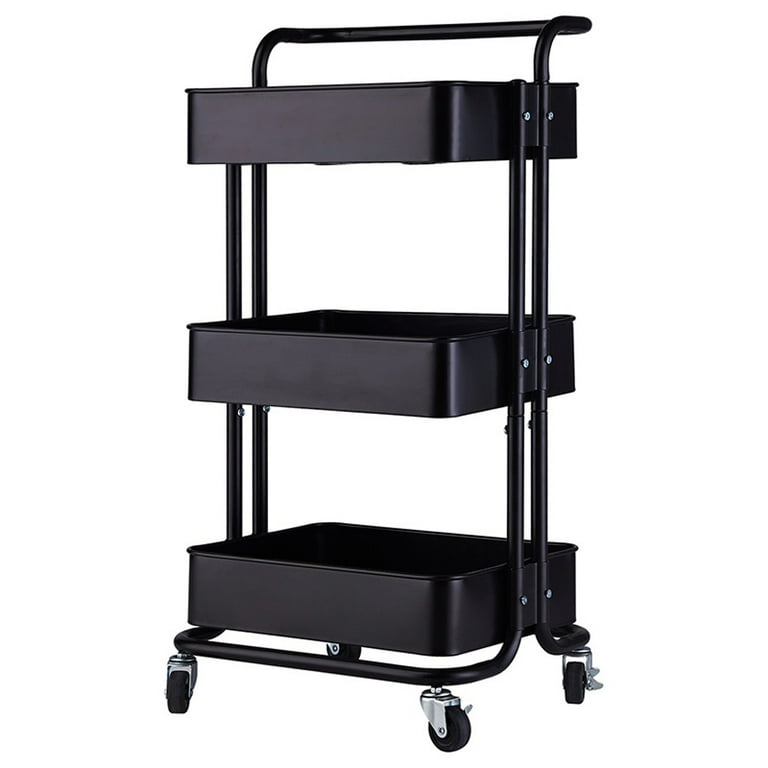 3-Tier Home Kitchen Storage shops Utility cart with handle-Black