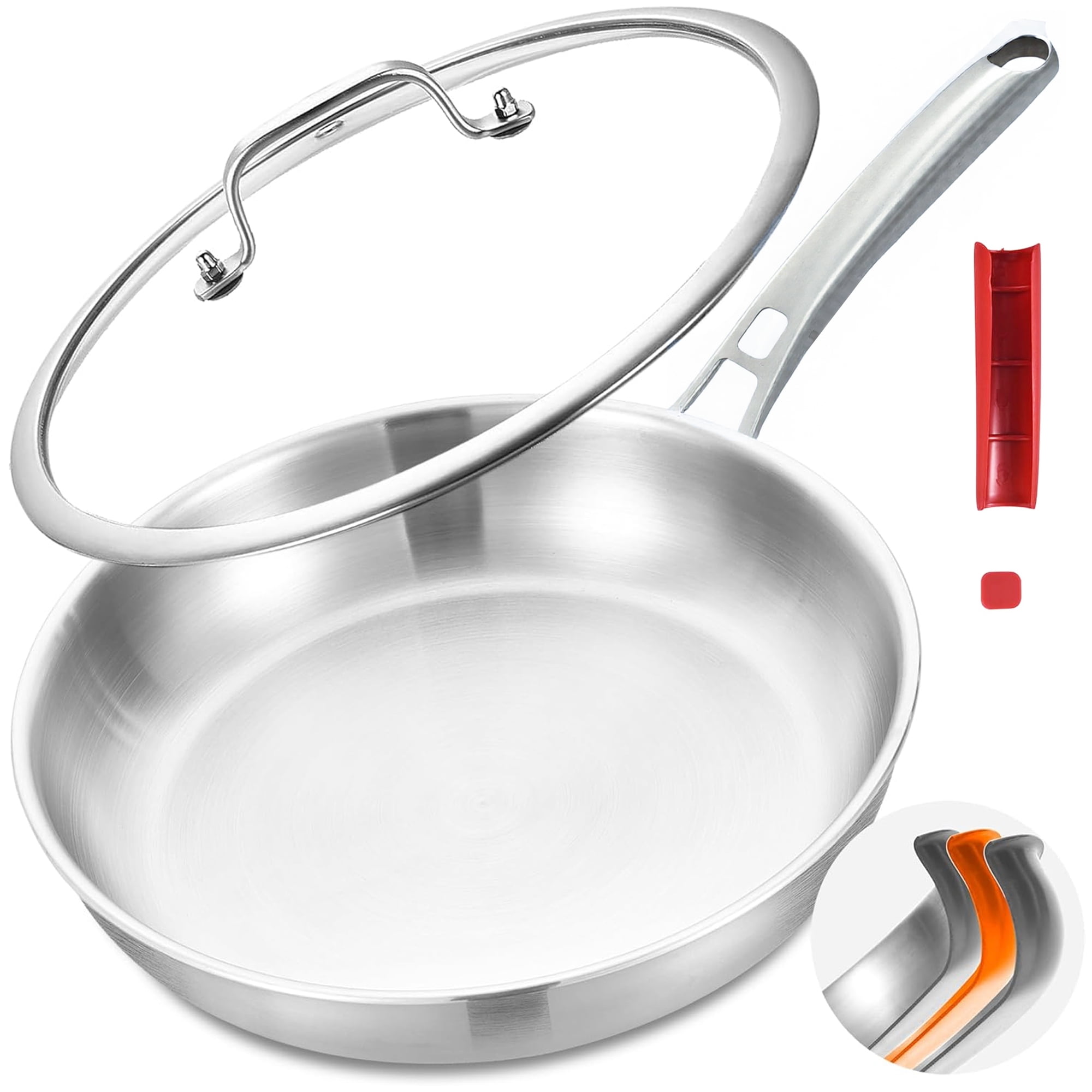 Inqibee Frying Pan with Lid Tri-Ply Stainless Steel,Detachable Handle,Induction Compatible 10 inch.