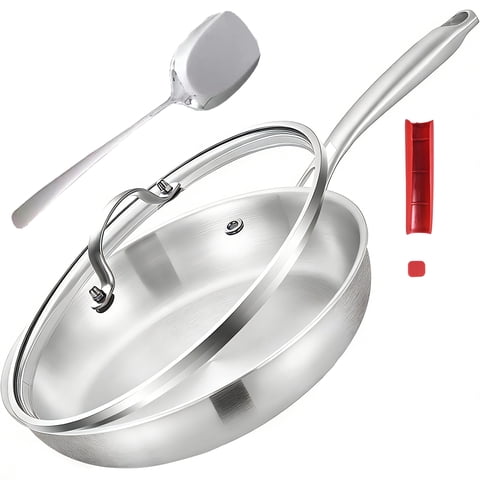 Inqibee Frying Pan with Lid Tri-Ply Stainless Steel,Detachable Handle,Induction Compatible 12 inch.