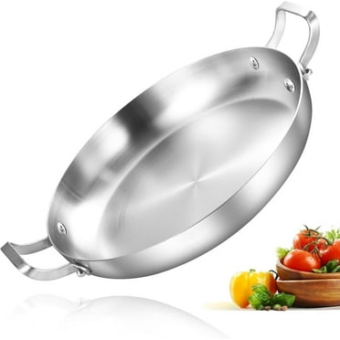Inqibee Paella Pan Tri-Ply Stainless Steel,Induction Compatible,Dishwasher and Oven Safe 12 inch.