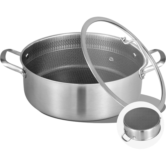 Inqibee 7 QT Hybrid Tri-Ply Stainless Steel Non Stick Sauté Pan with Lid,12 inch Induction Deep Frying Pan,Large Skillet,Dishwasher and Oven Safe.