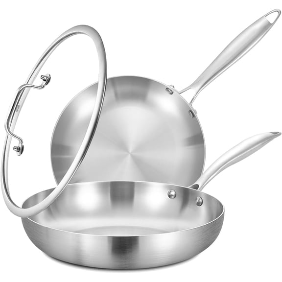 Inqibee Frying Pans with Lid Tri-Ply Stainless Steel,Detachable Handle,Induction Compatible,Oven Safe 8.5-10 inch.