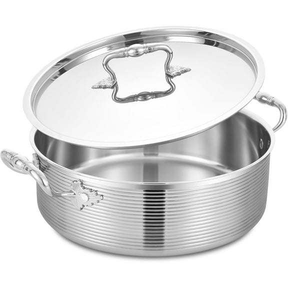 Inqibee Sauté Pan with Lid Tri-Ply Stainless Steel,Induction Compatible,Dishwasher and Oven Safe 5.5 QT.