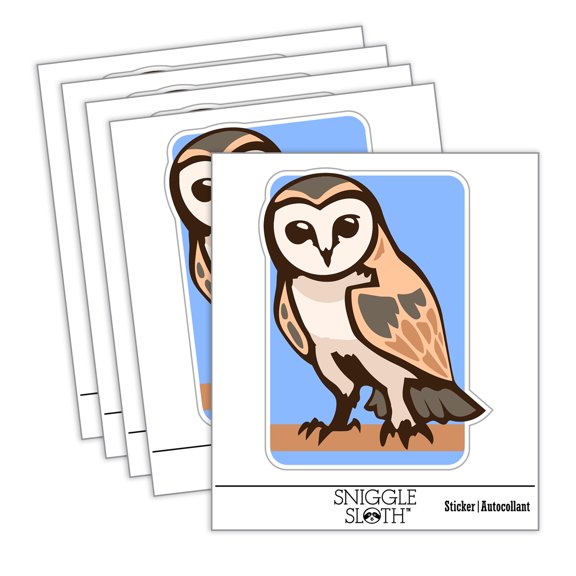 Inquisitive Barn Owl Car Window Bumper Water Bottle Phone Tablet Laptop Waterproof Vinyl Decal Sticker Set 5-Pack - Gloss Finish - 4.0"
